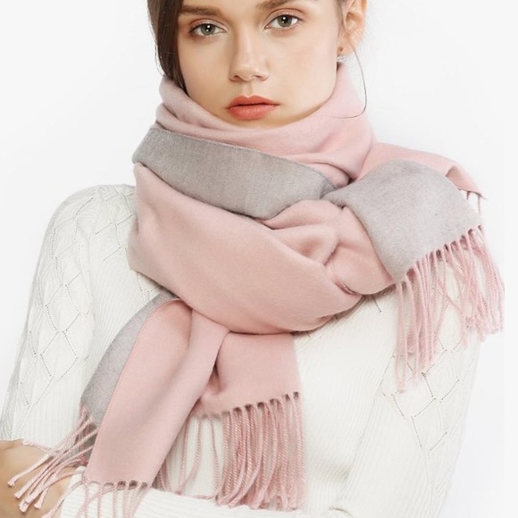 Love and Lore pink plaid blanket scarf with hit of burgandy 30” x 70” - Picture 2 of 10